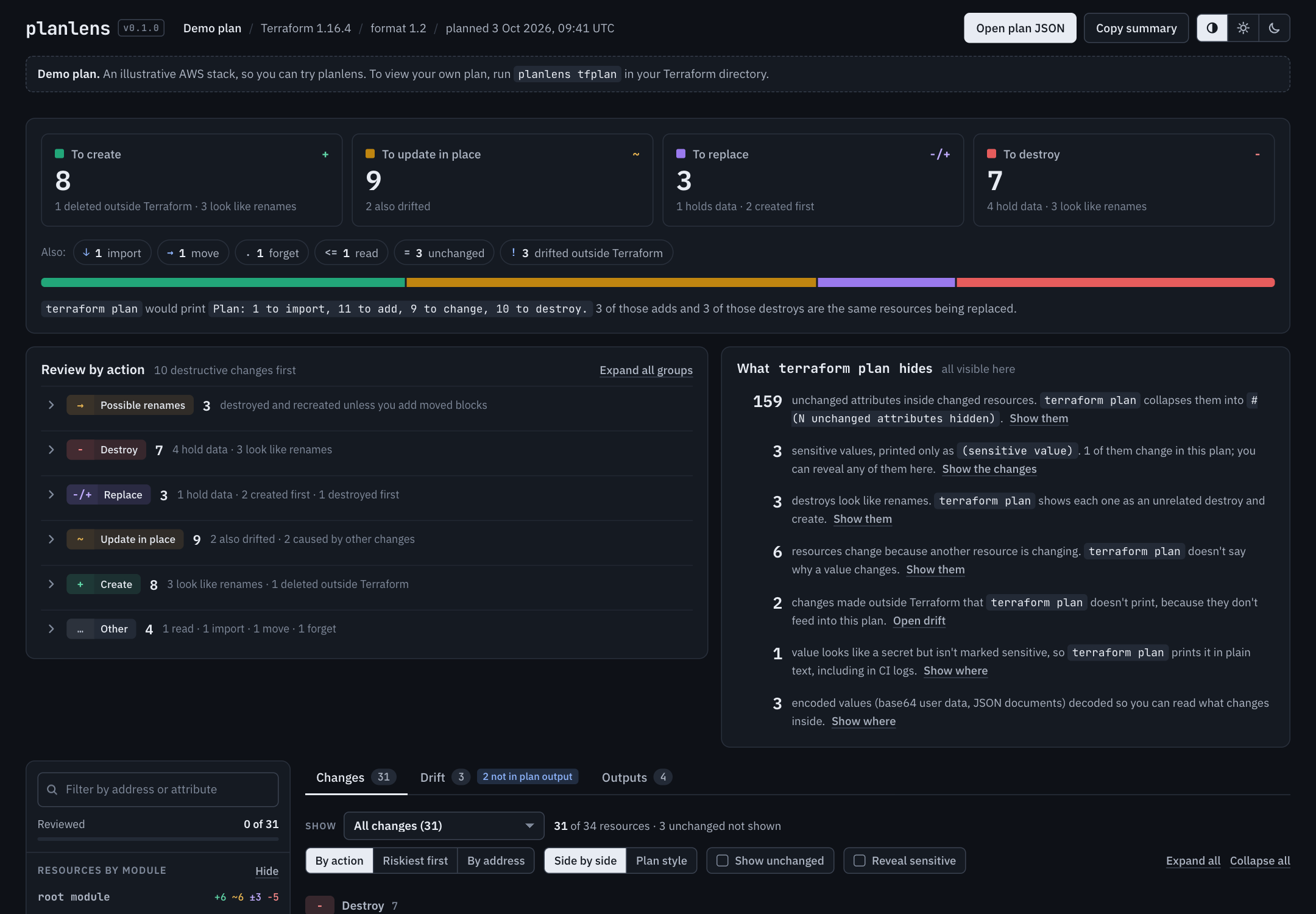 planlens in dark mode